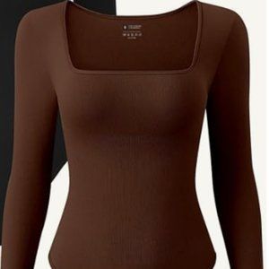Square Neck Ribbed Long Sleeve Bodysuit